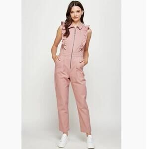 Strut & Bolt mauve color Ruffled Zip Up Sleeveless Twill Jumpsuit size L NWT
